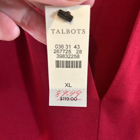 NWT Talbots Burgundy Red Fit & Flare Stretch Comfort Short Sleeve Belted Dress - Picture 4 of 8